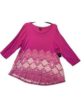 JM Collection Womens 3X Petunia Pink Printed 3/4 Sleeve Tunic Top